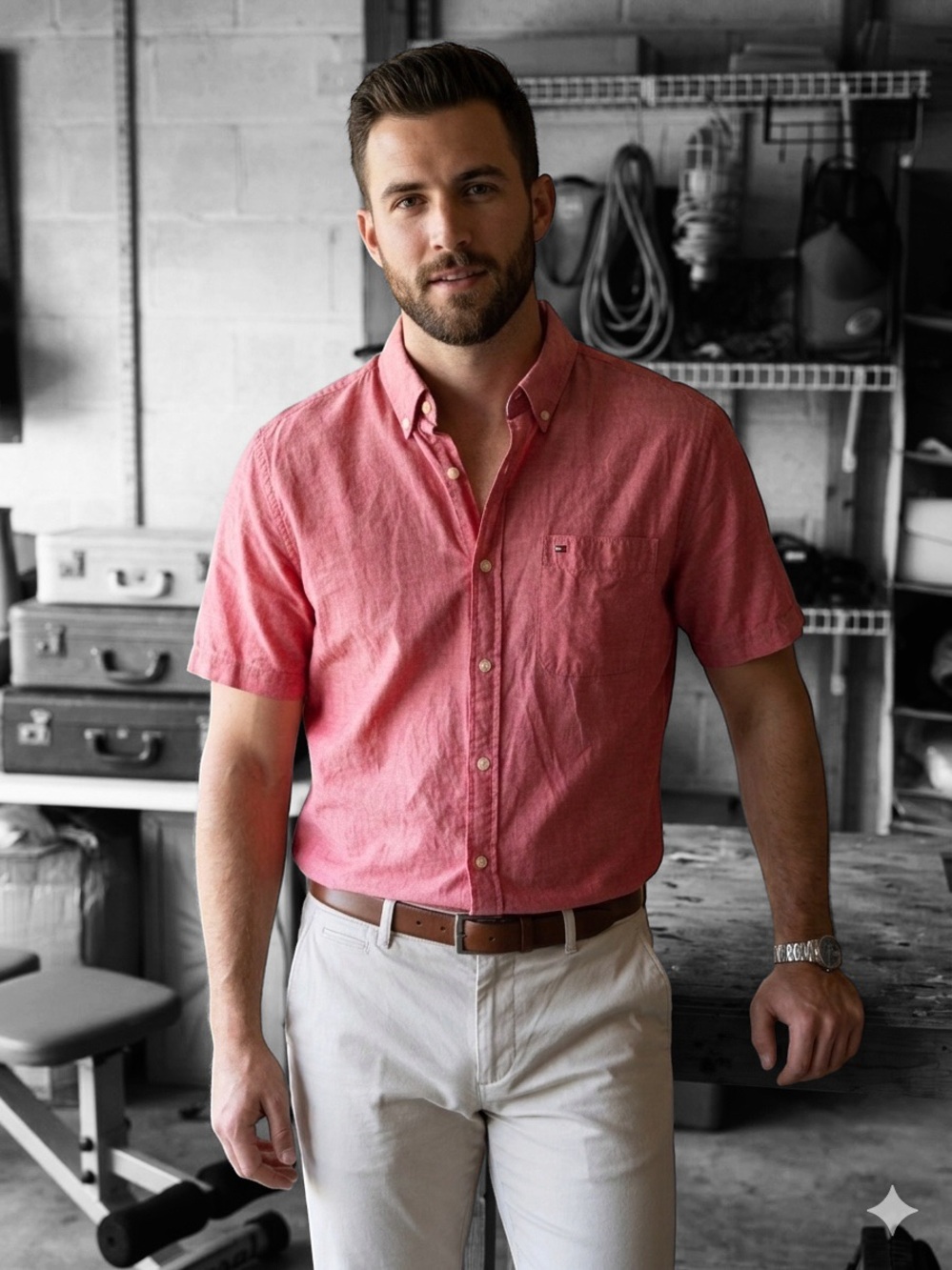 Tommy Hilfiger Coral Pink Short-Sleeve Button-Down Shirt